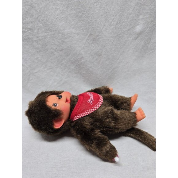 SEKIGUCHI 7.5" MONCHHICHI BOY WEARING RED BIB HOLDING PACIFIER DOLL - Picture 5 of 10